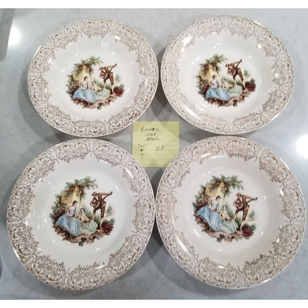 American Limoges 8" Soup Bowls – Triumph China d’Or – 22K Gold – Set of 4 vtg